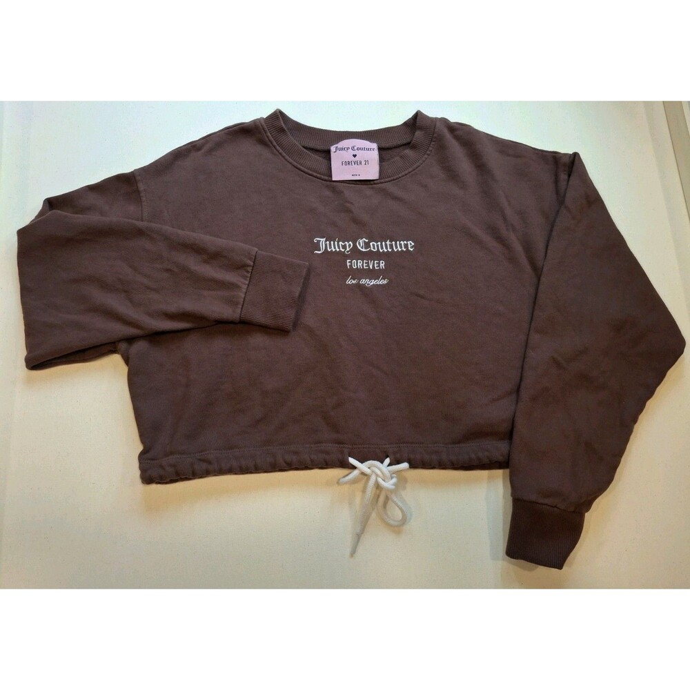 Juicy Couture X Forever 21 Brown Crop Women's Sweatshirt With Drawstring| Size S